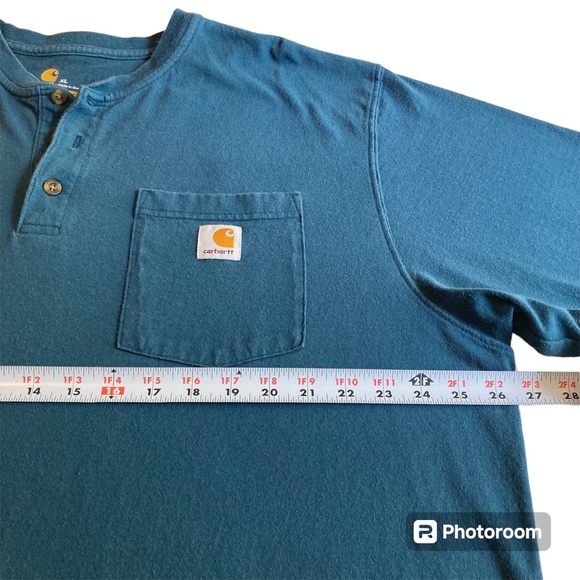 Carhartt Shirt XL Blue Short Sleeve Henley Pocket Tee Workwear Mens Buttons - Picture 6 of 8